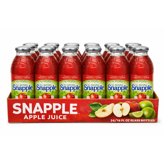 Snapple Apple Juice Drink, 16 oz Glass Bottles (24 Pack), All Natural Apple Flavor Beverage