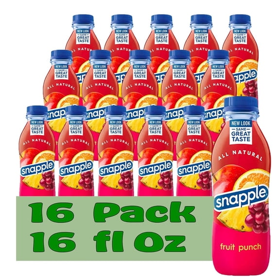 Snapple Fruit Punch All Natural Fruit Juice Drink, 16 fl oz Plastic Bottles, Made with Real Fruit Flavor, 16-Pack