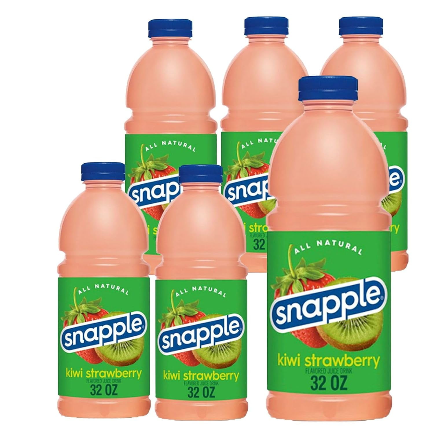 Snapple Kiwi Strawberry All Natural Fruit Juice Drink, 32 fl oz Plastic Bottles, Made with Real Fruit Flavor, 6-Pack