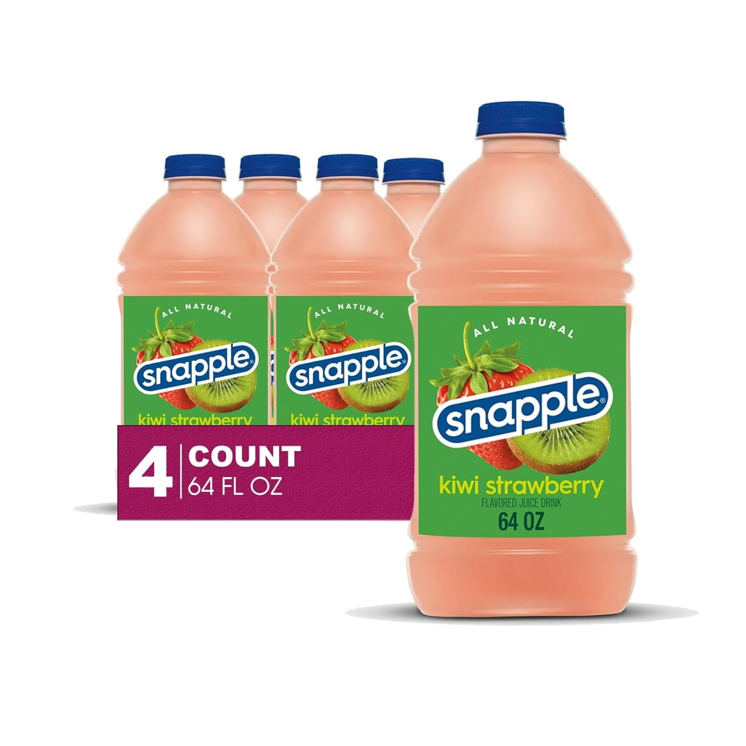 Snapple Kiwi Strawberry All Natural Juice Drink, Gluten-Free, 4-Pack, 64 fl oz Plastic Bottles