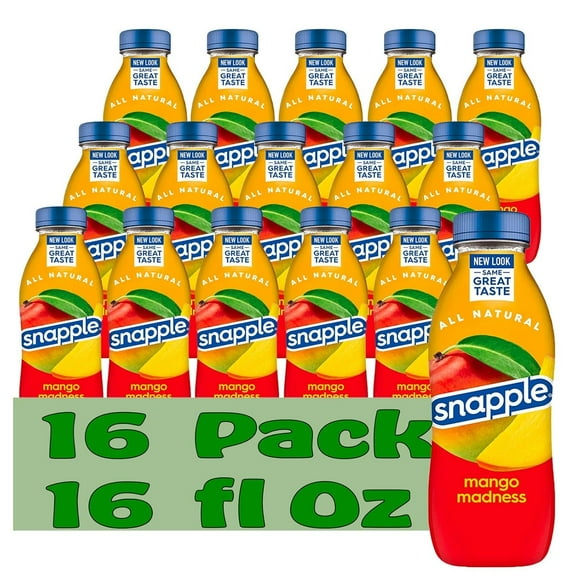 Snapple Mango Madness All Natural Fruit Juice Drink, 16 fl oz Plastic Bottles, Made with Real Fruit Flavor, 16-Pack