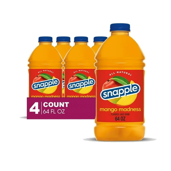 Snapple Mango Madness All Natural Juice Drink, Gluten-Free, 4-Pack, 64 fl oz Plastic Bottles