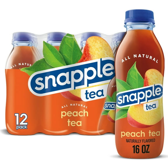 Snapple Natural Peach, Bottled Tea Drink, 16 fl oz, 12 Bottles