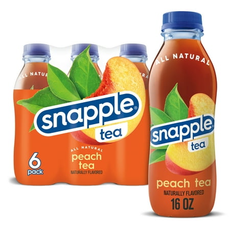 Snapple Natural Peach, Bottled Tea Drink, 16 fl oz, 6 Bottles