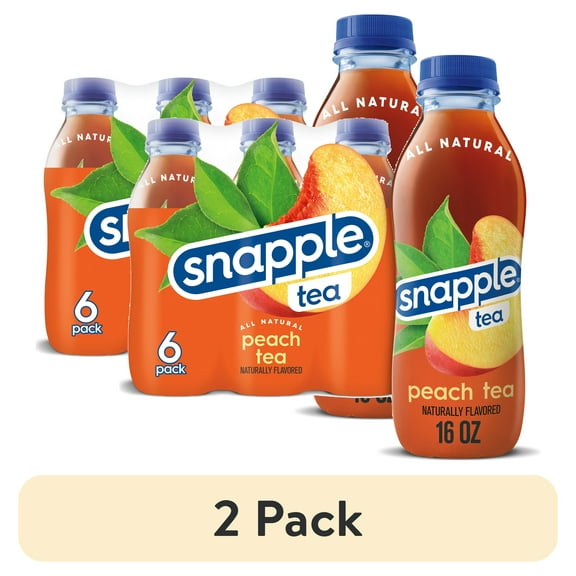 (2 pack) Snapple Natural Peach, Bottled Tea Drink, 16 fl oz, 6 Bottles