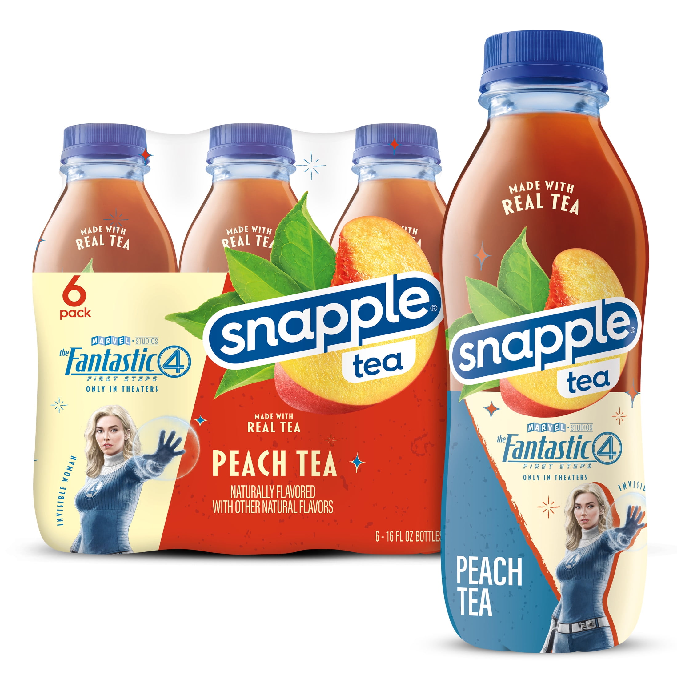 Snapple Peach Tea, 16 fl oz recycled plastic bottle, 6 pack, The Fantastic Four: First Steps Limited Edition