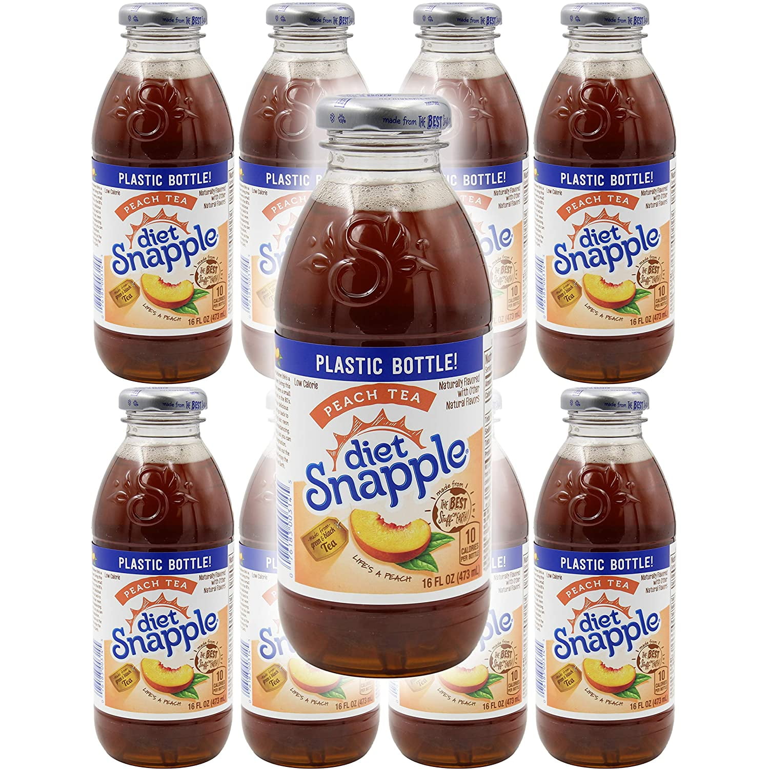 Snapple Natural Pure Leaf Diet Peach Iced Tea, 16oz Bottle (Pack of 8, Total of 128 Fl Oz)