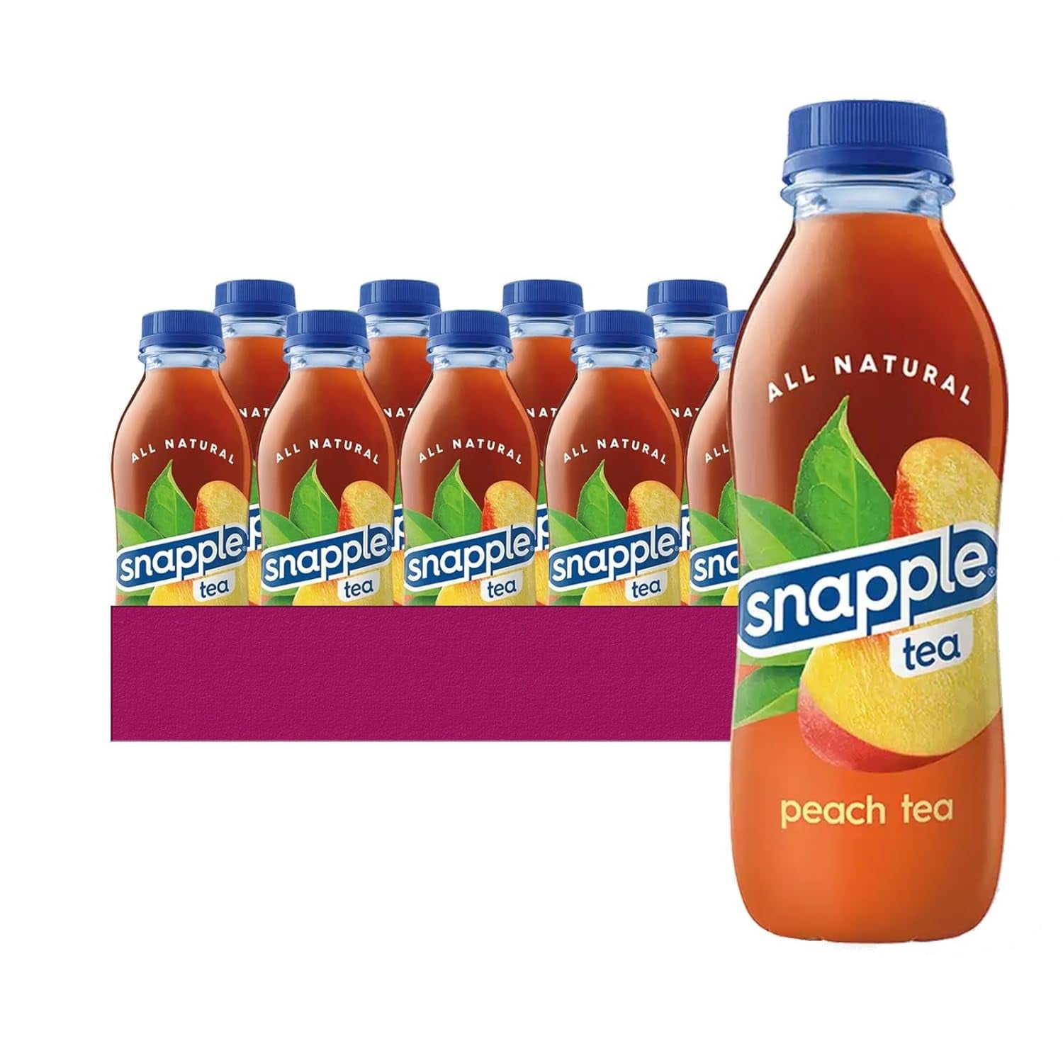 Snapple Peach Cherry All Natural Fruit Juice Drink,Gluten Free 16 fl oz Plastic Bottles, 12-Pack