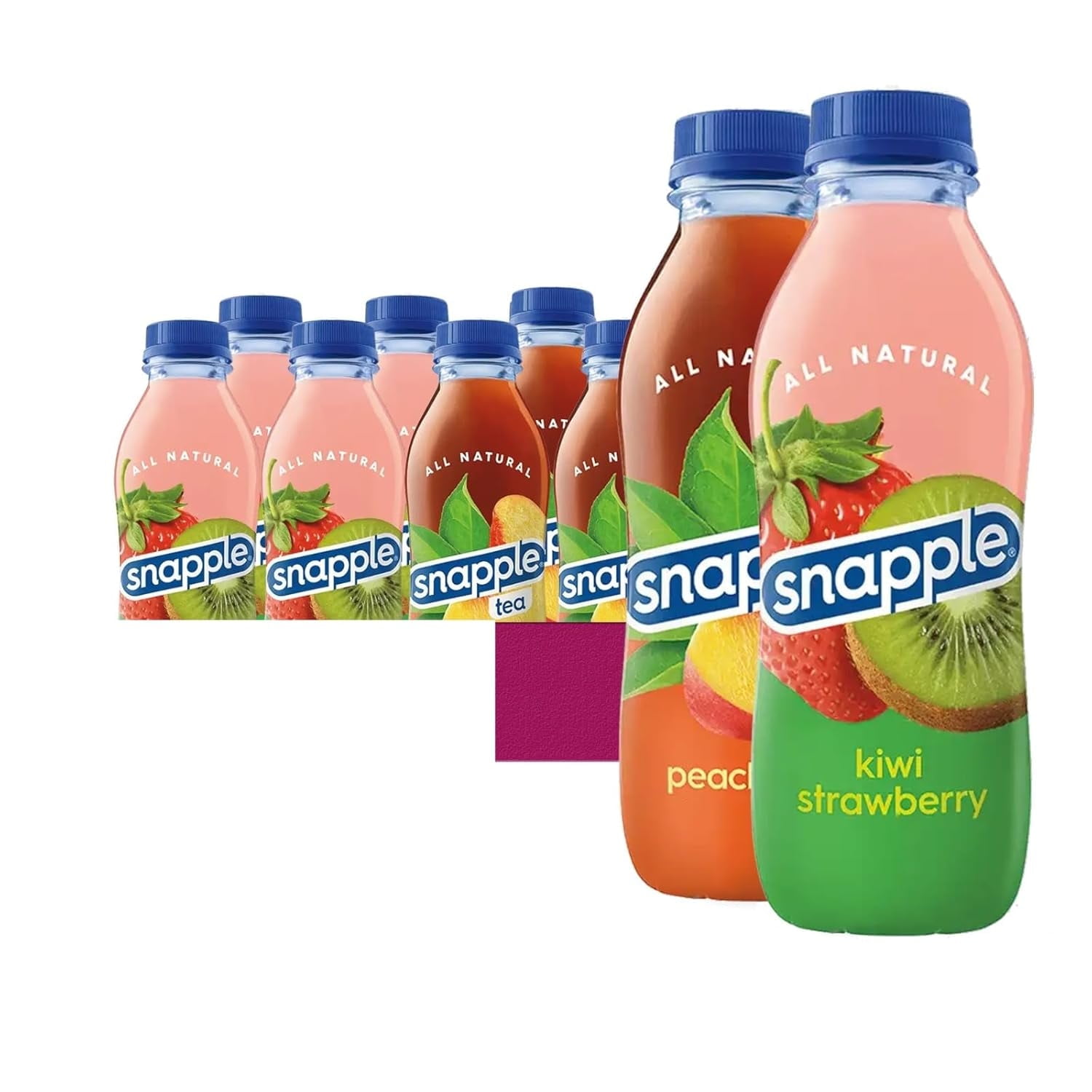 Snapple Peach - Kiwi-Strawberry All Natural Fruit Juice Drink,Gluten Free 16 fl oz Plastic Bottles, 12-Pack