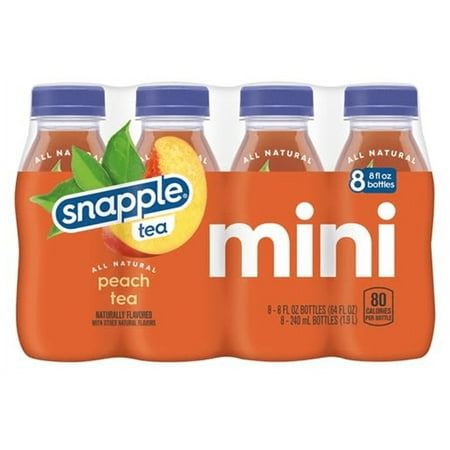 Snapple Peach Tea, 8 fl oz Recycled Plastic Bottle, Pack of 8