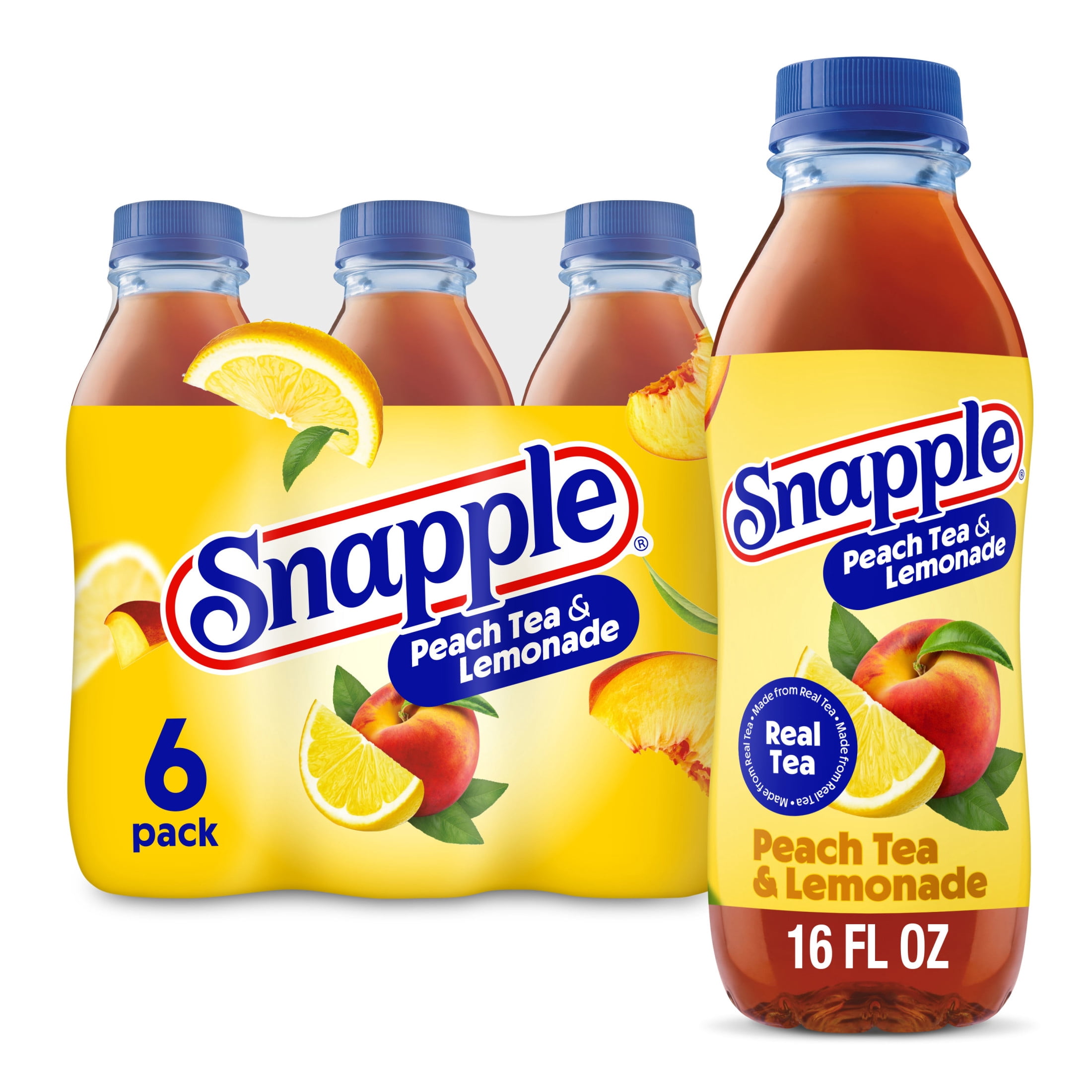 Snapple Peach Tea & Lemonade, 16 fl oz, 6 Pack Bottles - Walmart.com