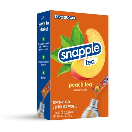 Snapple Peach Tea, On the Go Packs, Powdered Drink Mix Packets, 0.12 oz, 6 count Packets, Zero Sugar