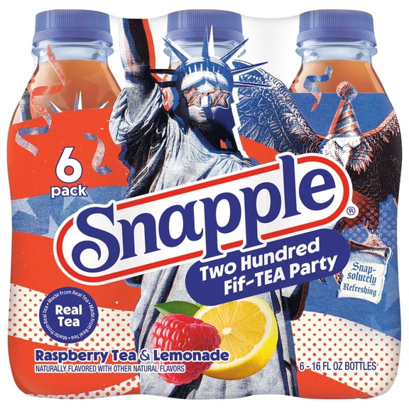 Snapple Raspberry Tea & Lemonade, Limited Addition , Two Hundred Fif-TEA Party, 16 fl oz Bottles, 6 Pack