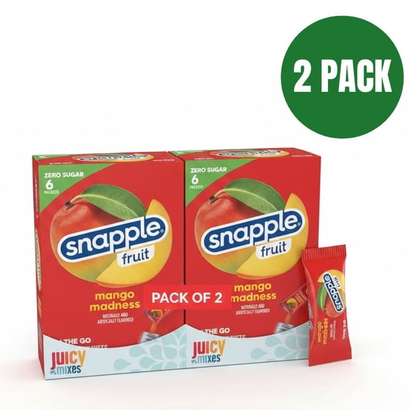 Snapple Sugar-Free Mango Madness On-the-Go Powdered Drink Mix, 6 Count (Pack of 2) Zero Sugar Water Flavor Enhancer