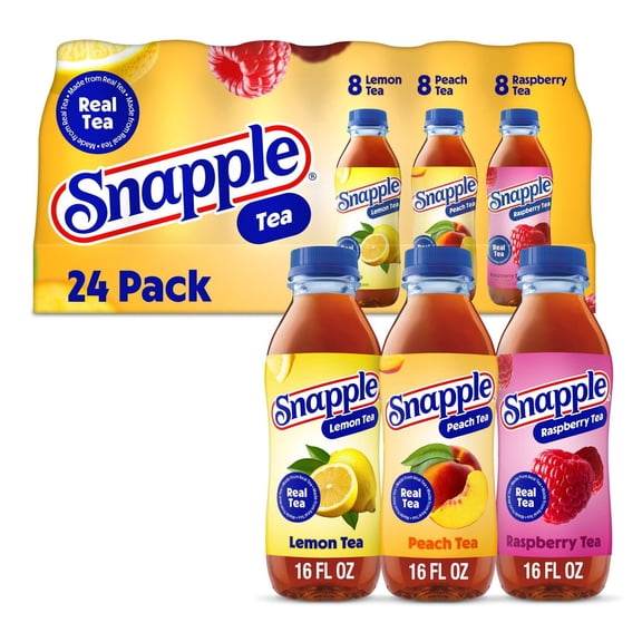 Snapple Tea Variety Pack, Peach, Lemon & Raspberry Flavored Iced Tea, 16 fl oz Bottles, 24 Pack