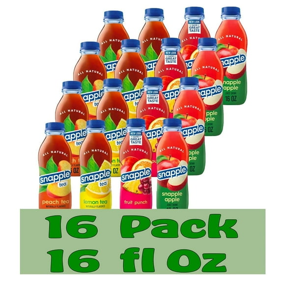 Snapple Variety Pack All Natural Fruit Juice Drink, 16 fl oz Plastic Bottles, Made with Real Fruit Flavor, 16-Pack