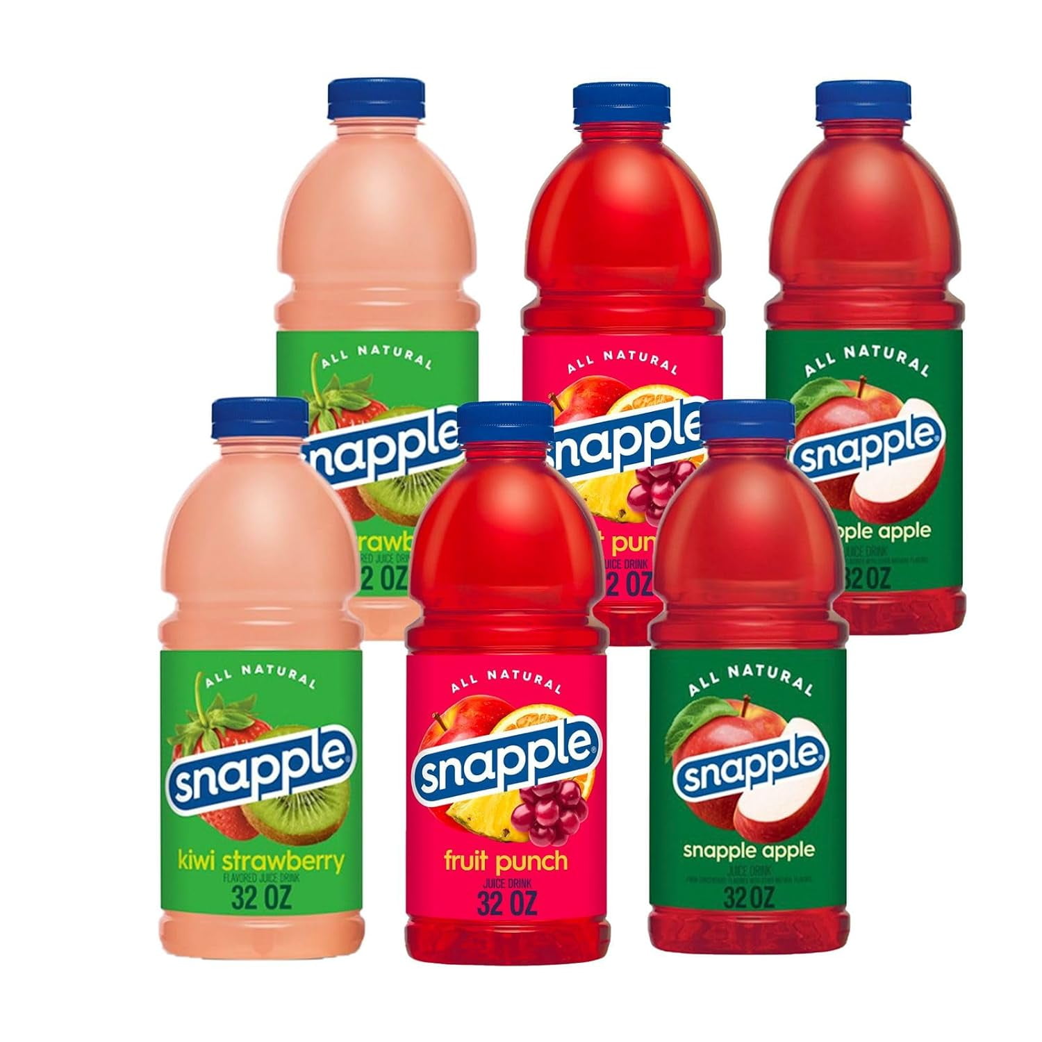Snapple Variety Pack All Natural Fruit Juice Drink, 32 fl oz Plastic Bottles, Made with Real Fruit Flavor, 6-Pack