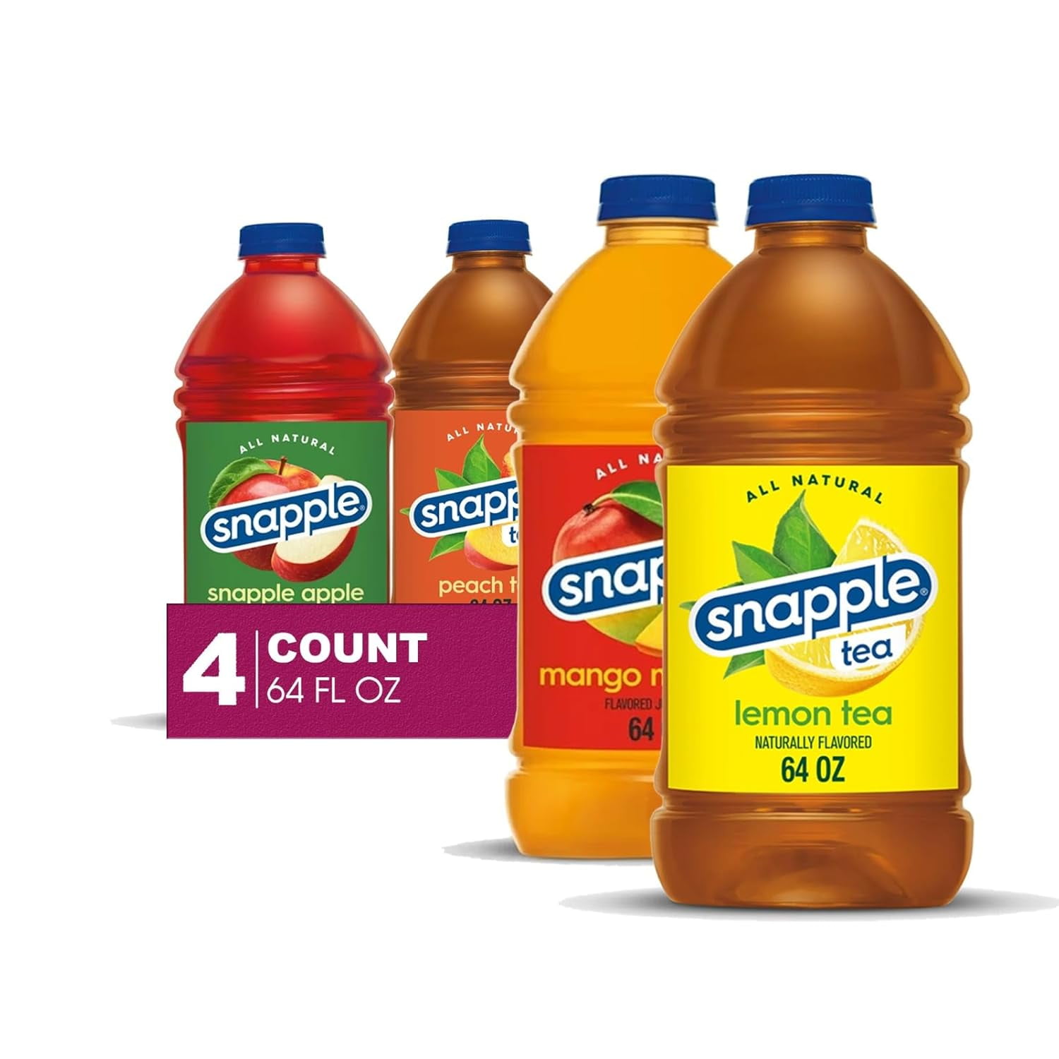 Snapple Varity Collection All Natural Fruit Juice Drink,Gluten Free 64 fl oz Plastic Bottles, 4-Pack