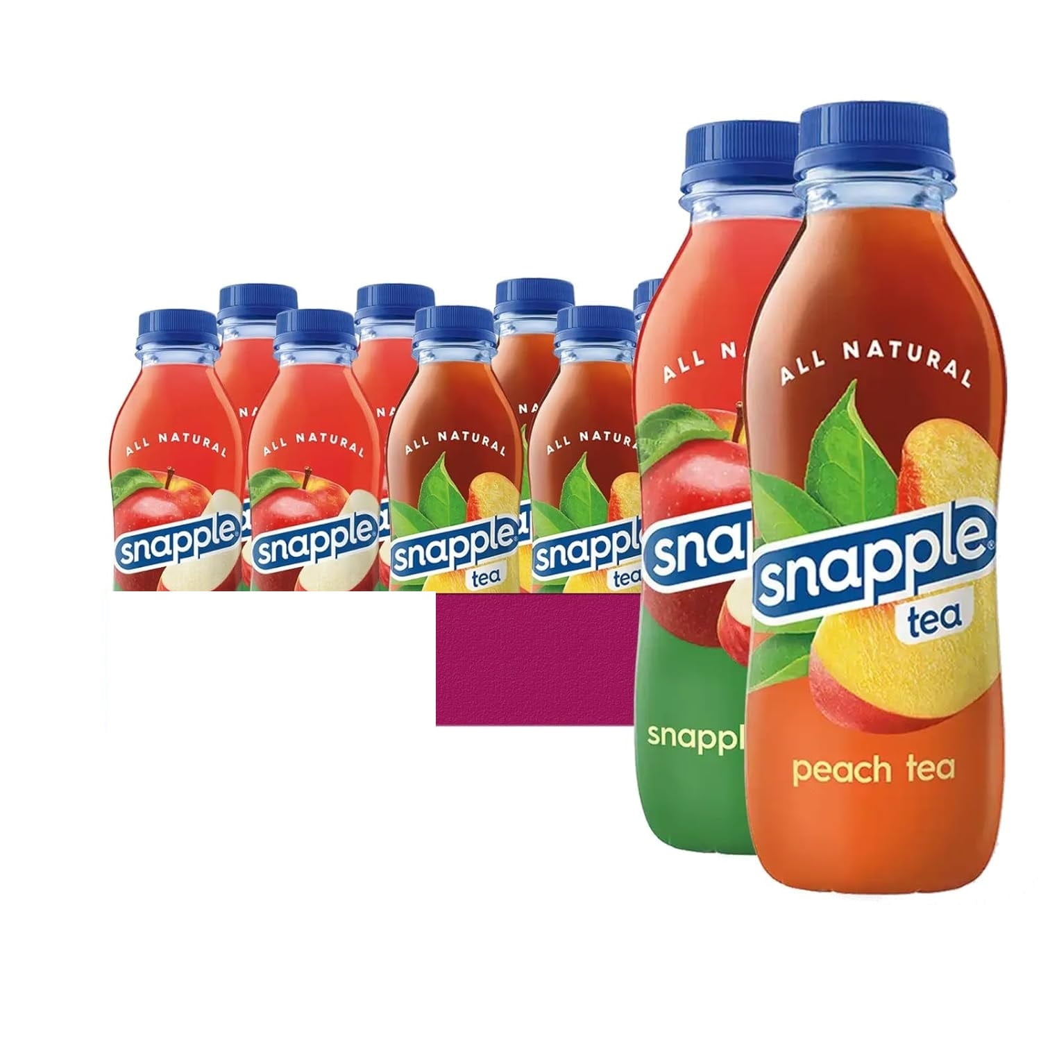 Snapple Apple + Peach All Natural Fruit Juice Drink,Gluten Free 16 fl oz Plastic Bottles, 12-Pack