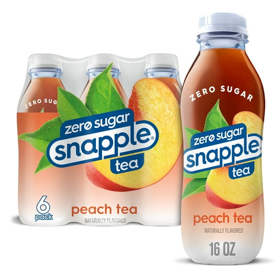 Snapple Zero Sugar Peach, Bottled Tea Drink, 16 fl oz, 6 Bottles-Pack Of 4