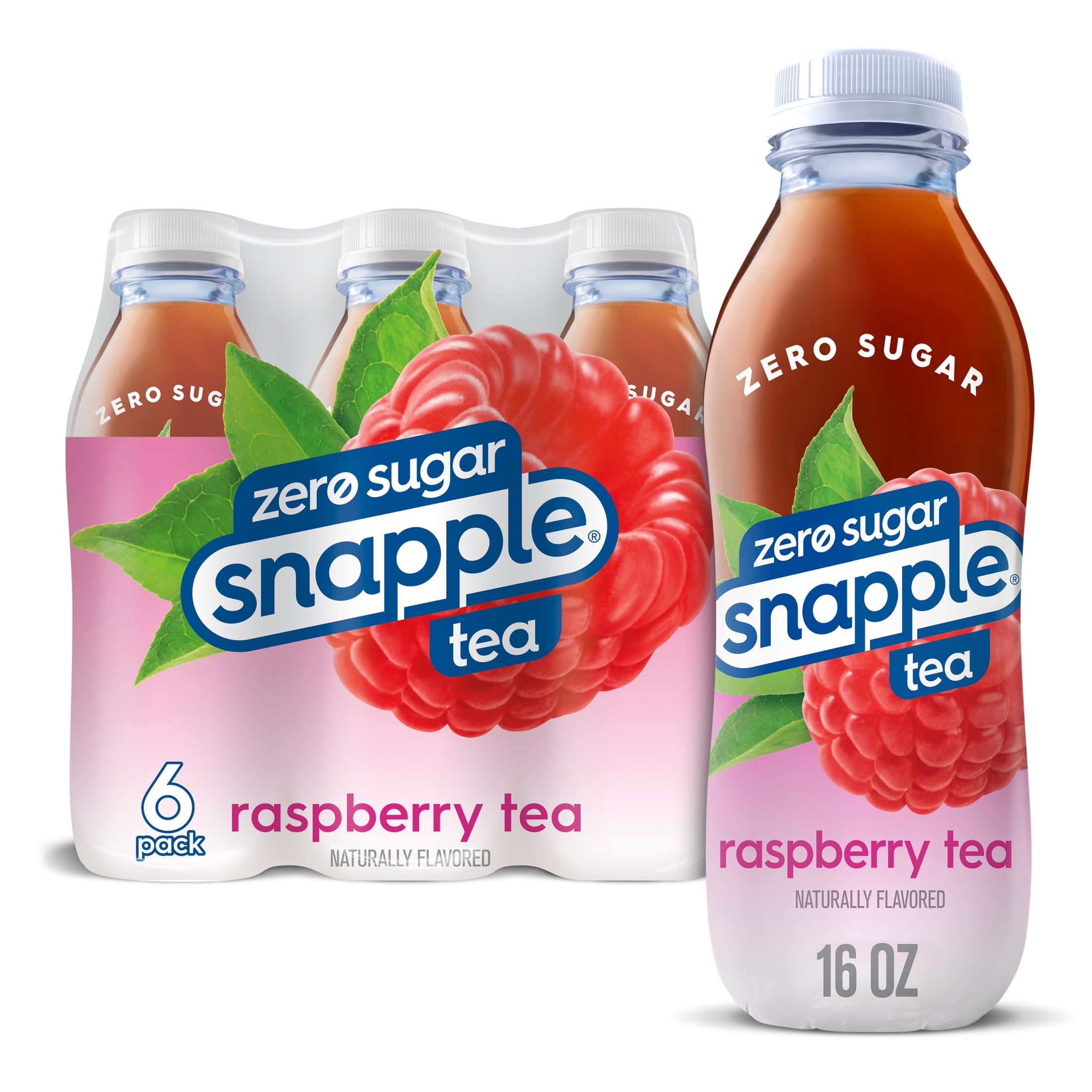 Snapple Zero Sugar Raspberry, Bottled Tea Drink, 16 fl oz, 6 Bottles