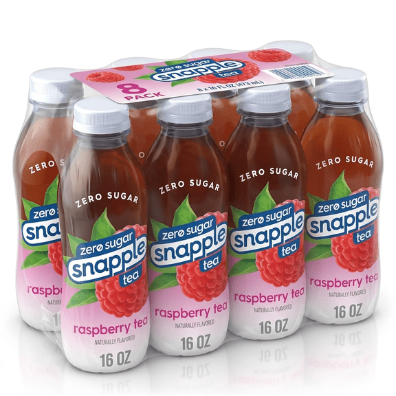 Snapple Zero Sugar Raspberry Tea, Ready-to-Drink Iced Tea, 16 fl oz Bottles, 8 Pack