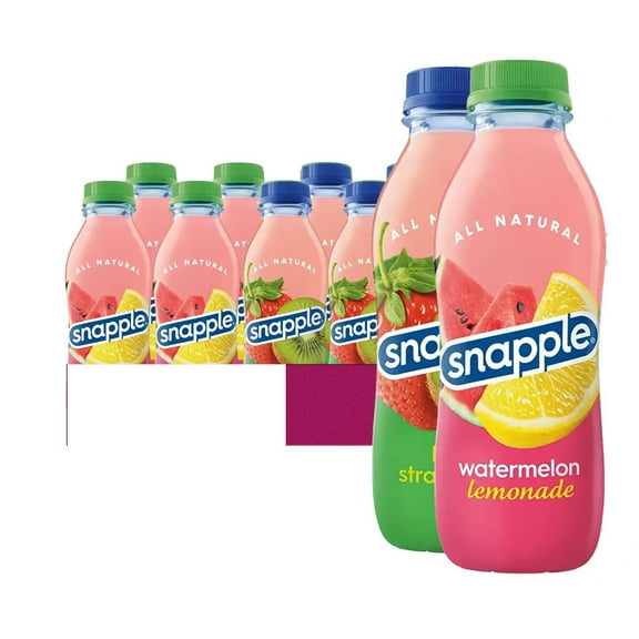 Snapple Watermelon + Kiwi-Strawberry All Natural Fruit Juice Drink,Gluten Free 16 fl oz Plastic Bottles, 12-Pack