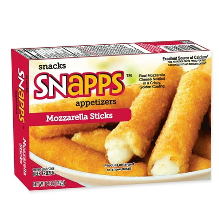 Snapps Frozen Appetizers Mozzarella Cheese Sticks, 5 oz Cardboard Box