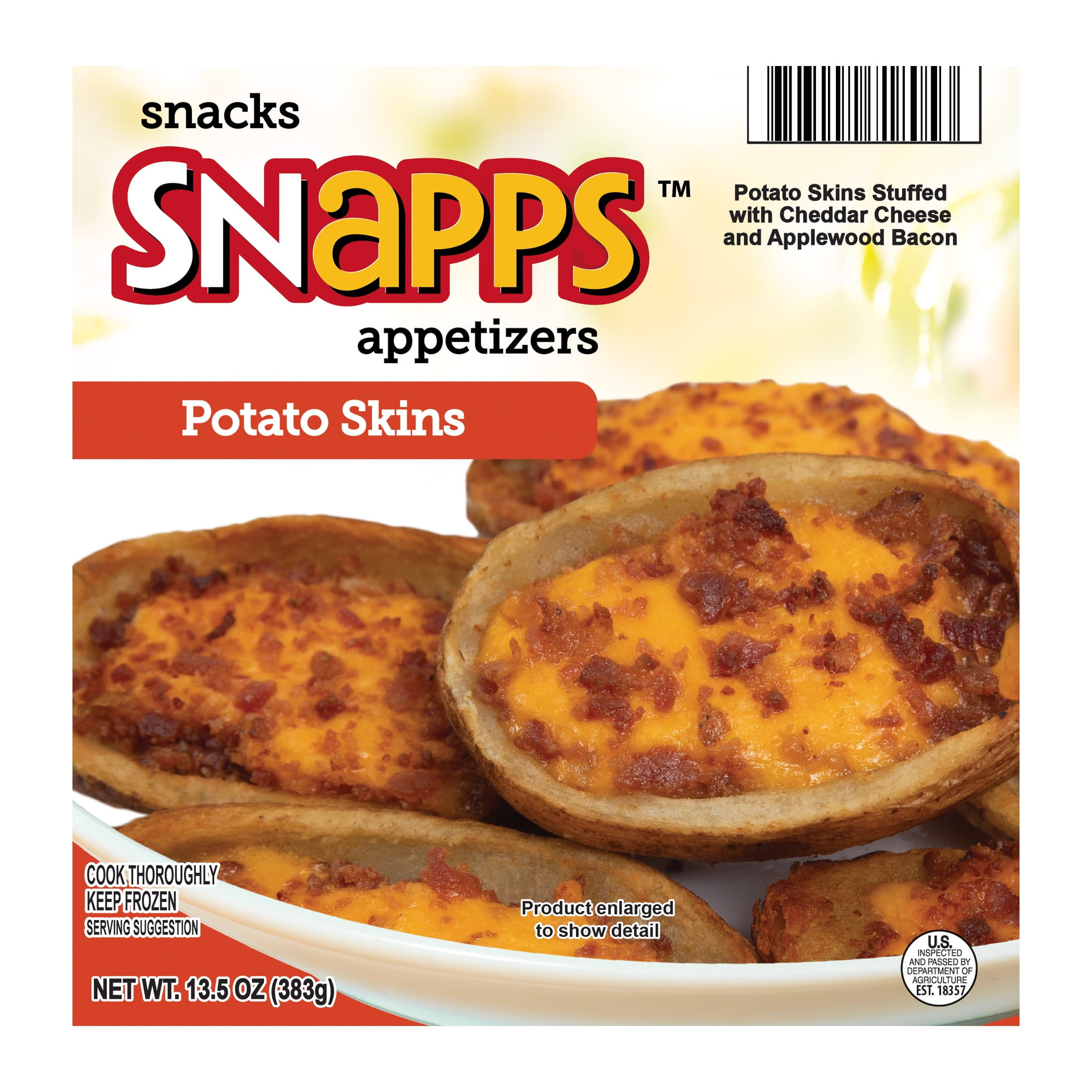 Snapps Frozen Potato Skins with Cheddar Cheese and Bacon, 13.5 oz Cardboard Box