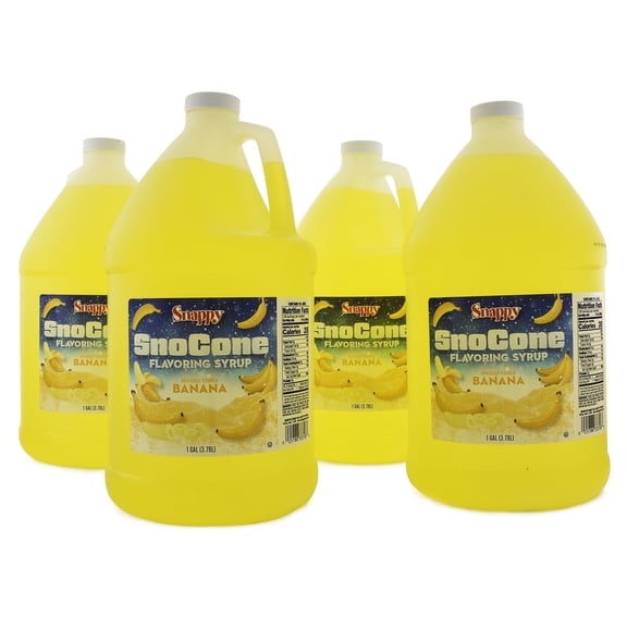 Snappy Banana Sno Cone Syrup, 1 Gallon 4 Pack, Ready to Use for Snow Cones and Shaved Ice