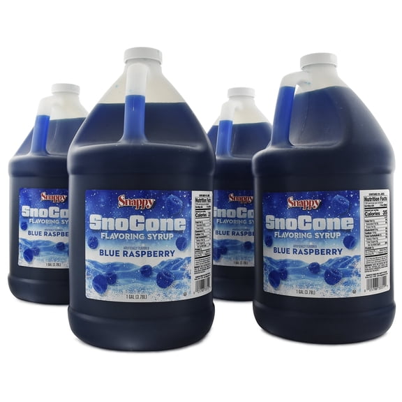 Snappy Blue Raspberry Sno Cone Syrup, 1 Gallon 4 Pack, Ready to Use for Snow Cones and Shaved Ice