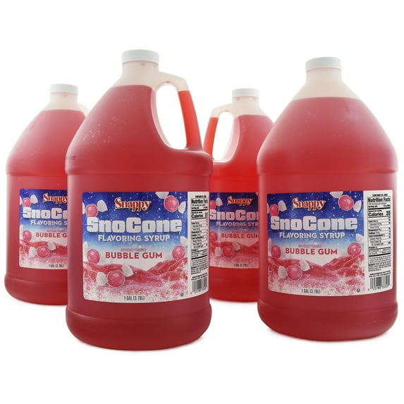 Snappy Bubble Gum Sno Cone Syrup, Flavored Syrup for Shaved Ice, 1 Gallon (128 oz), 4 Count