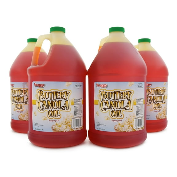 Snappy Buttery Canola Oil, Lower Fat Butter Flavored Popcorn Oil, 1 Gallon Size, 4 - Pack, Premium Cooking Ingredient