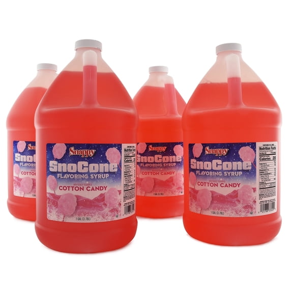 Snappy Cotton Candy Sno Cone Syrup, 1 Gallon 4 Pack, Ready to Use for Snow Cones and Shaved Ice