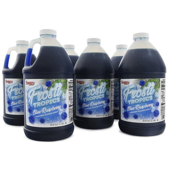 Snappy Frosti Tropics Blue Raspberry Slushie Syrup, 6 Pack of 1/2 Gallon Jugs, Slush Mix for Frozen Drink Machines and Blenders
