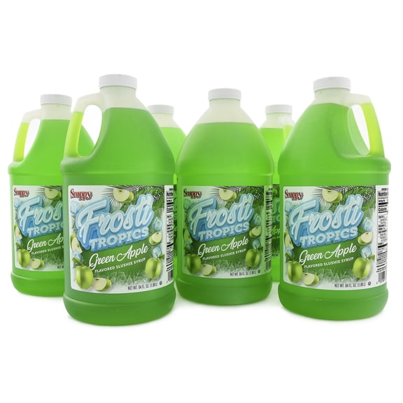 Snappy Frosti Tropics Green Apple Slushie Syrup, 6 Pack of 1/2 Gallon Jugs, Slush Mix for Frozen Drink Machines and Blenders