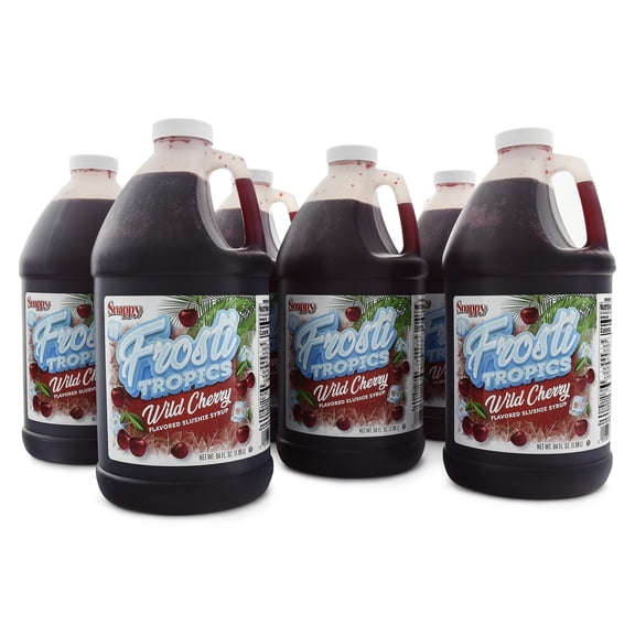 Snappy Frosti Tropics Wild Cherry Slushie Syrup, 6 Pack of 1/2 Gallon Jugs, Slush Mix for Frozen Drink Machines and Blenders