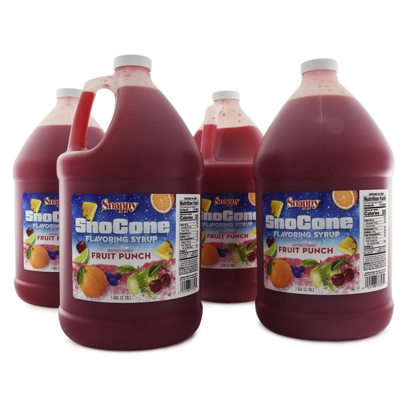 Snappy Fruit Punch Sno Cone Syrup, 1 Gallon 4 Pack, Ready to Use for Snow Cones and Shaved Ice