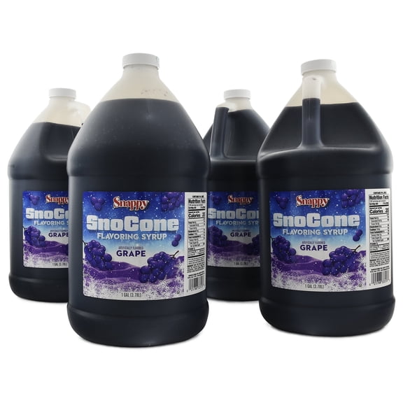 Snappy Grape Sno Cone Syrup, 1 Gallon 4 Pack, Ready to Use for Snow Cones and Shaved Ice