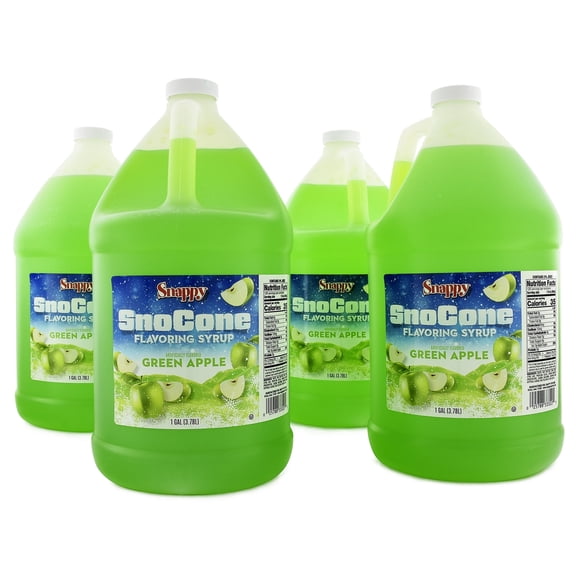 Snappy Green Apple Sno Cone Syrup, 1 Gallon 4 Pack, Ready to Use for Snow Cones and Shaved Ice