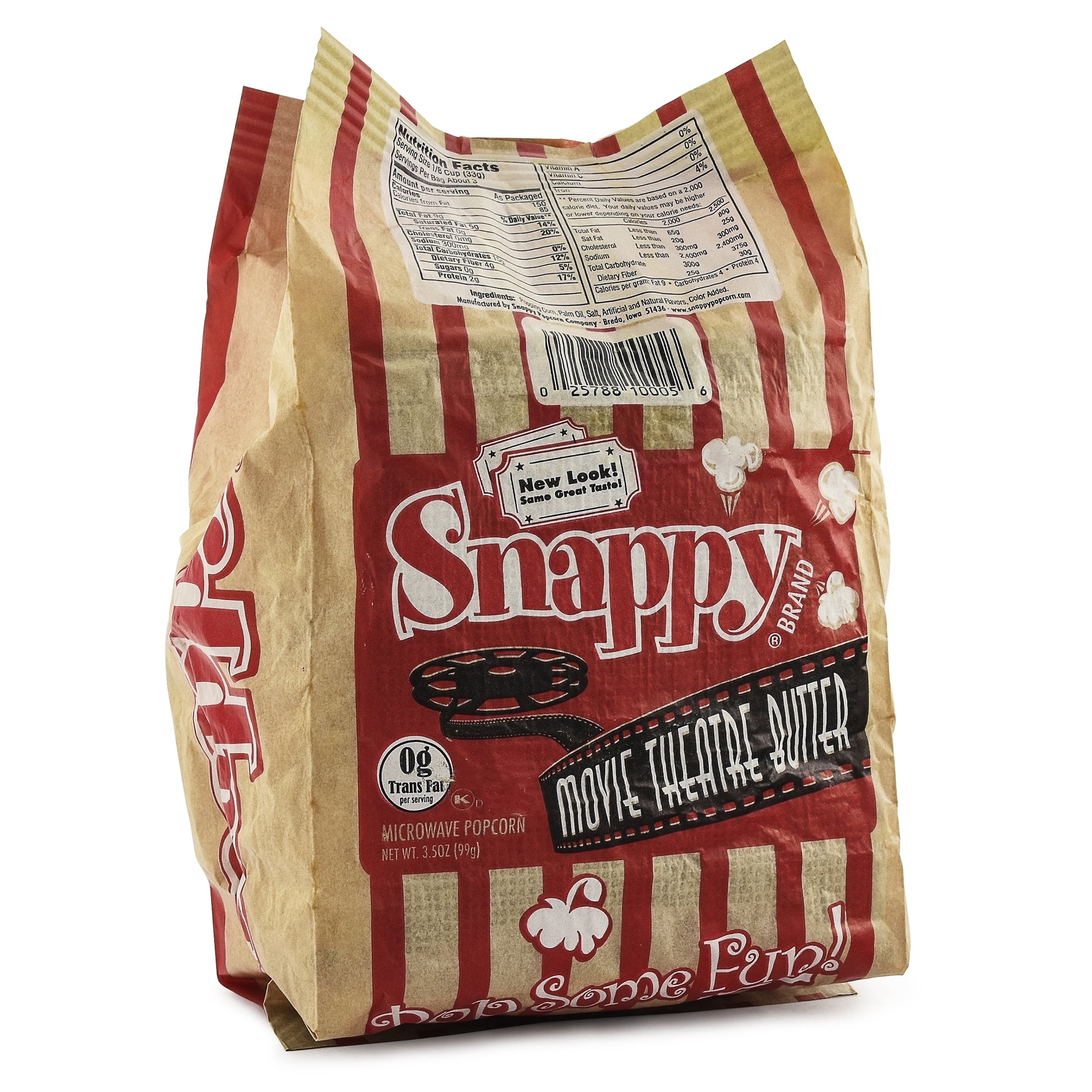Snappy Movie Theater Butter Microwave Popcorn, 3.5 oz Bags, 48 Count, Non-GMO, Whole Grain