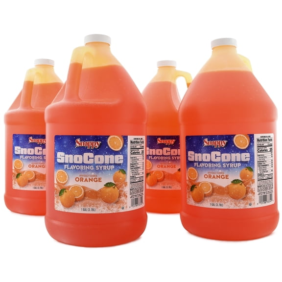 Snappy Orange Sno Cone Syrup, 1 Gallon 4 Pack, Ready to Use for Snow Cones and Shaved Ice