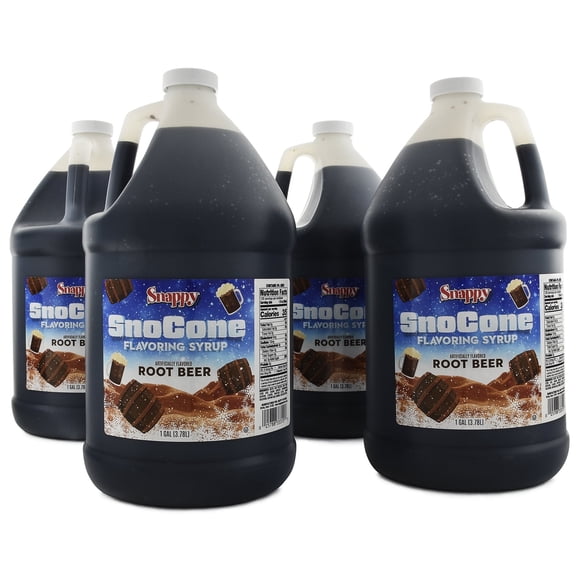 Snappy Root Beer Sno Cone Syrup, 1 Gallon 4 Pack, Ready to Use for Snow Cones and Shaved Ice