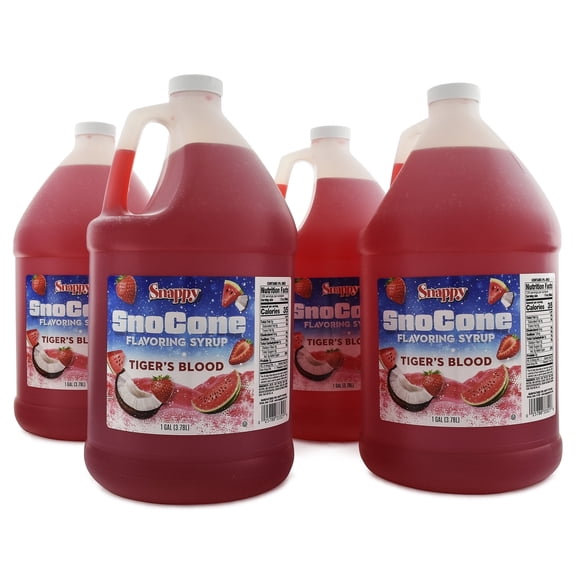Snappy Tigers Blood Sno Cone Syrup, 1 Gallon 4 Pack, Ready to Use for Snow Cones and Shaved Ice