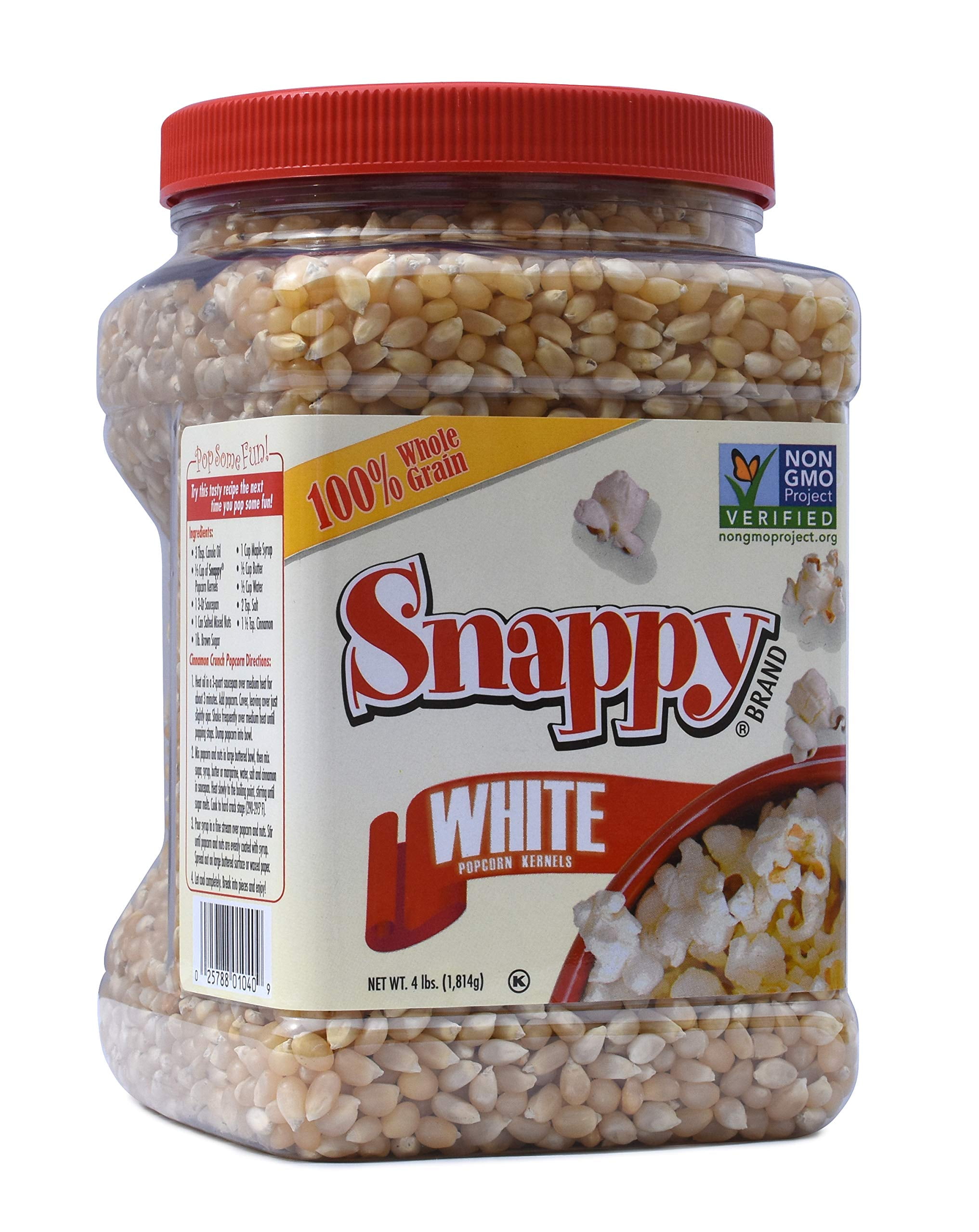 Snappy White Popcorn Kernels, 4 lb Resealable Jar, Non-GMO, for Machine or Stove