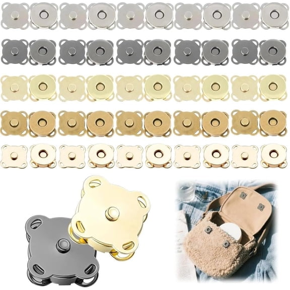 Snaps 5 Color Buttons for Clothing, Bags & DIY Sewing, 0.55" Magnetics Purse Closure, Snap Buttons for Leather Jackets, Purses, Wallets & Crafts(5 Colors 25 Sets)