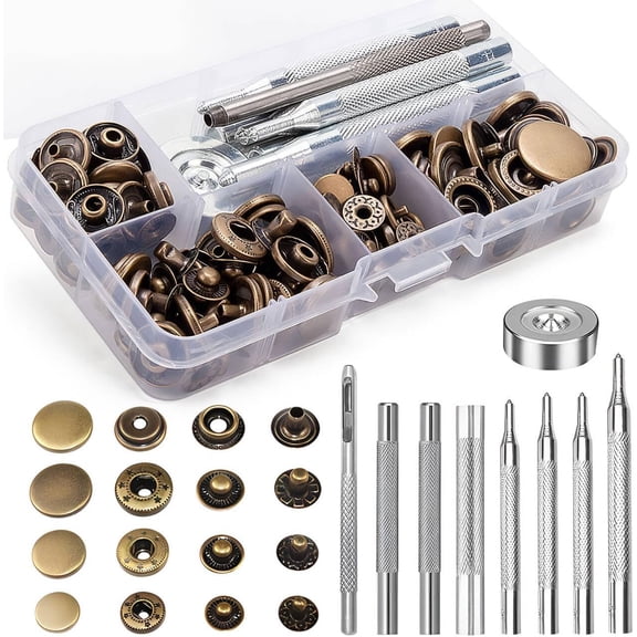 Snaps Fasteners Kit for Leather, 40 Sets Snap Button with 9 Setting Tools, Metal Snaps Press Studs for Clothes Fabric Jeans Wears Jackets Bags Wallet Canvas Crafts Sewing