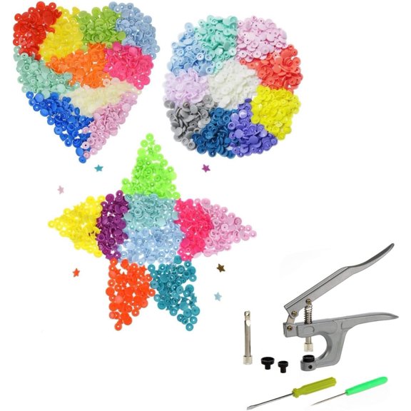Snaps Set 450 count Snaps + Pliers Set Snaps kit Plastic Snaps Heart Shaped Fastener Buttons Size 20 Sew- Snaps Tool for Leather, Clothing, Sewing