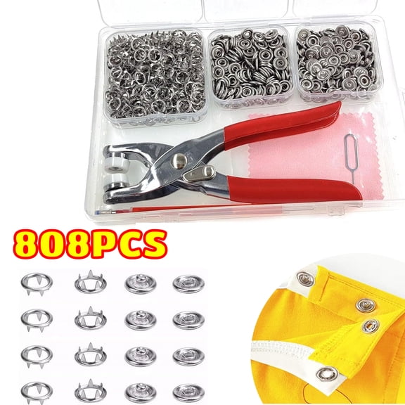 Snaps for Fabric,808 pcs Metal Snap Button Kit with Fastener Pliers No Sewing,9.5mm Metal Buttons,Perfect for DIY Crafts Clothes Hats and Sewing