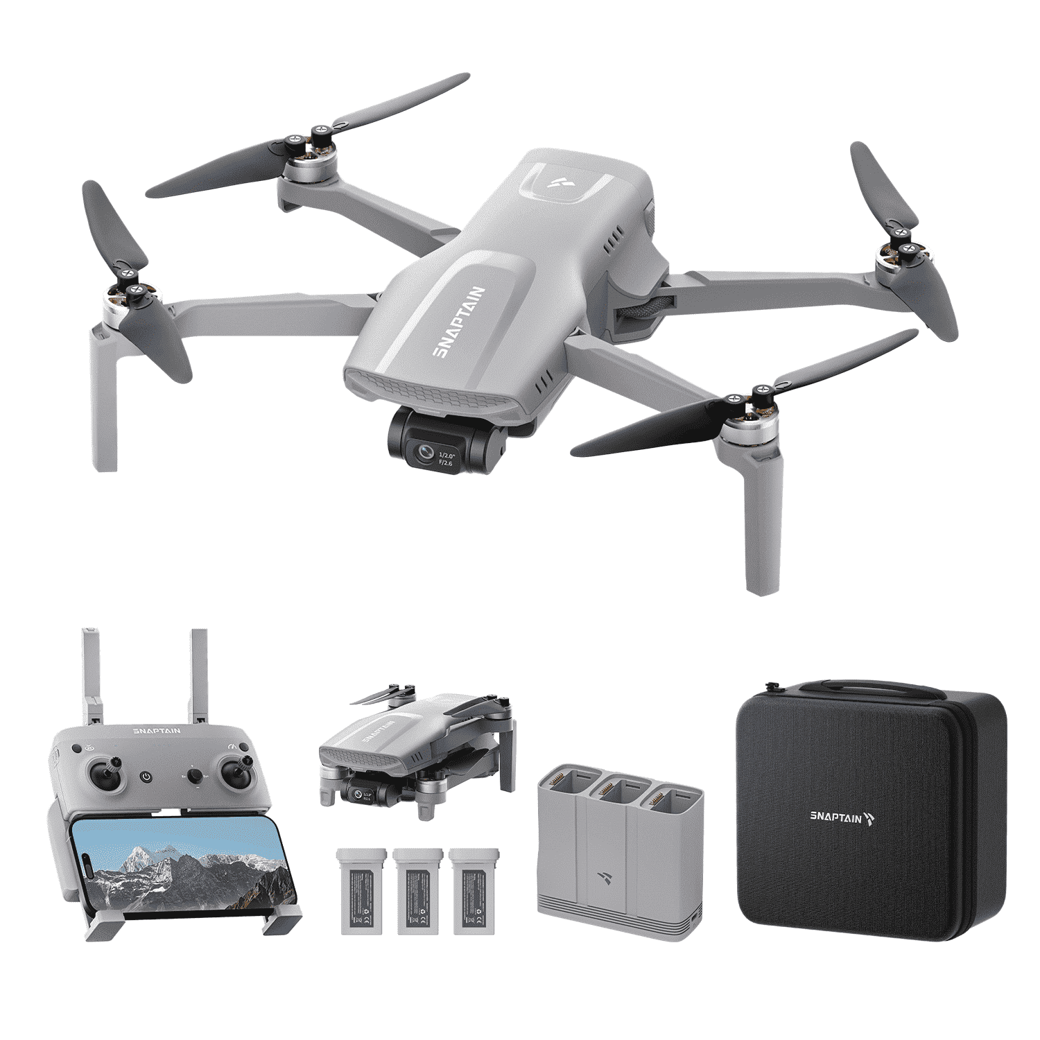 Snaptain P40 Lite  Bundle GPS Drone with Camera for Adults 4K Video, 8K Photo, 20000ft Transmission, Smart Shooting Modes, Intelligent Side-Flying Follow Mode, 3 extra battery with docking station‌